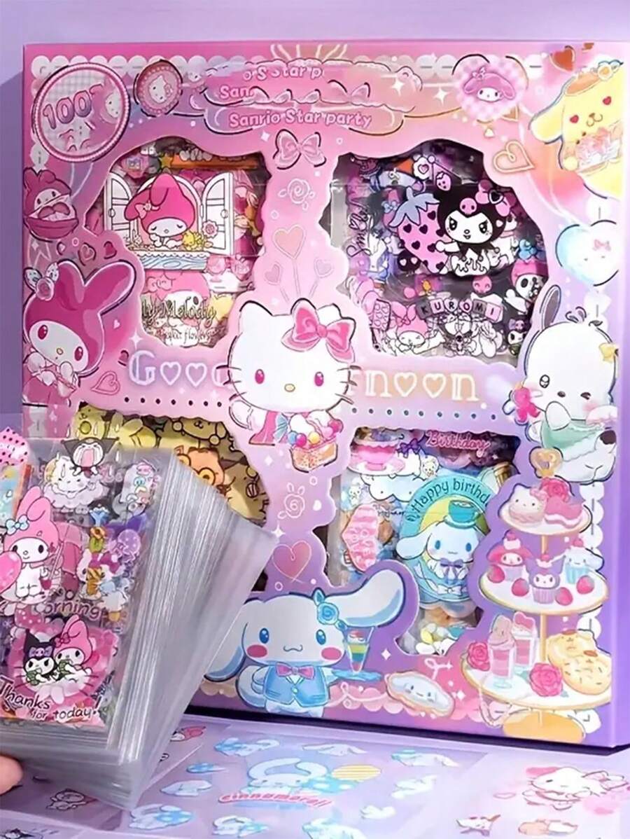 Sanrio 100 pièces Autocollants Sanrio Hello chat Kuromi Melody Guiguan Dog New PET pour enfants - Design de bandes dessinées et d'animaux imperméables, scrapbooking, projets DIY et décoration de bouteilles d'eau. Convient pour les autocollants de réfrigérateur, les accessoires de chambre, les vêtements, les sacs, les accessoires de robe, la papeterie créative DIY et la mise en scène. (100 autocollants sans double) , Cadeaux de rentrée scolaire