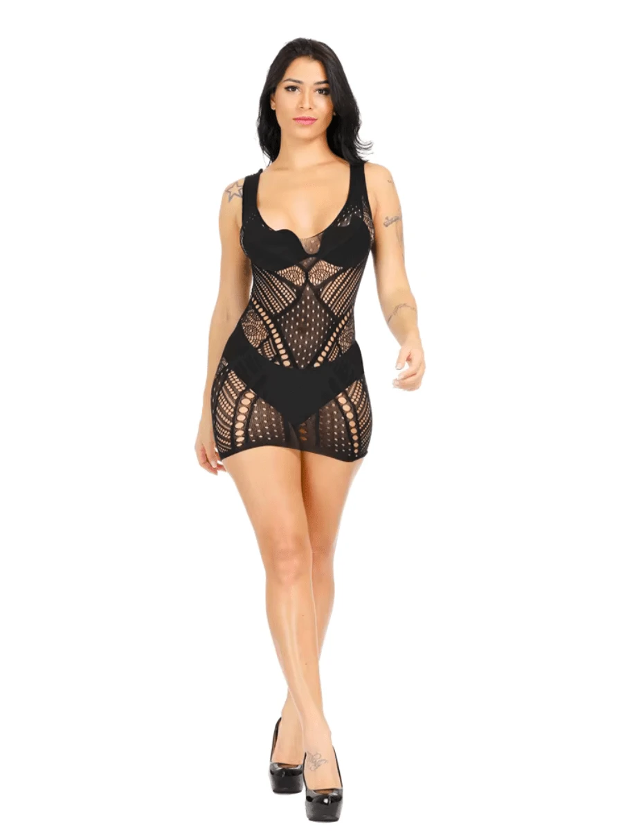Vestido Arrastão Lingerie Sensual Regata Alça Feminina Conjunto Sexy Luxo