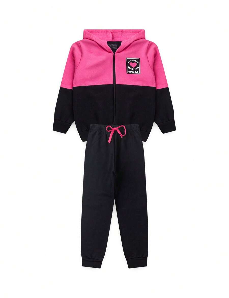 Conjunto Jaqueta Infantil com Capuz Feminino Pink Love