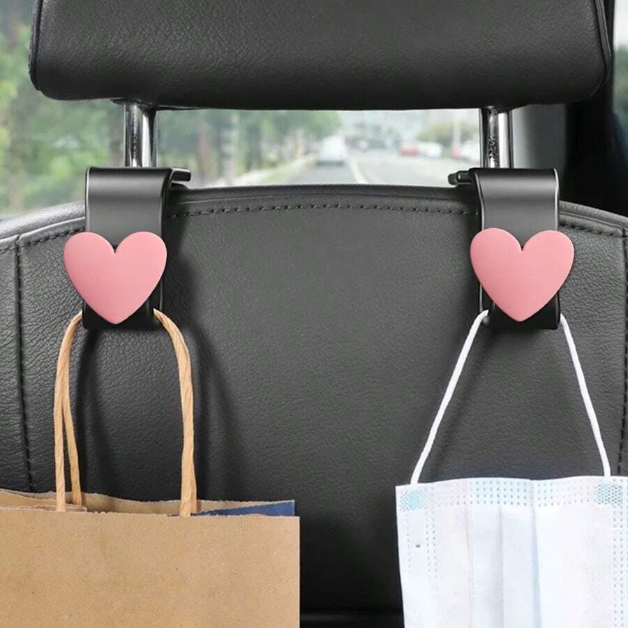 2 piezas Ganchos creativos con forma de corazón para reposacabezas de coche, organizadores de almacenamiento para el coche para colgar bolsas, carteras, bolsas de la compra, paraguas