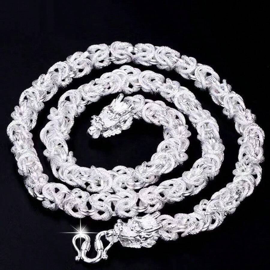 Collar sólido con acabado de plata chapada, Dije de dragón redondo de 8 mm de alta calidad, joyería de moda