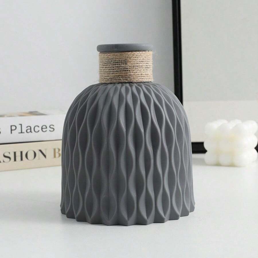 Jarrón de cerámica decorativo y creativo para flores secas, 4 colores, jarrón de plástico moderno con patrón de ola, accesorios para plantas de decoración del hogar