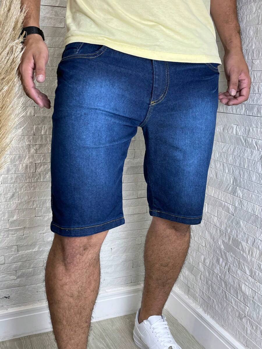 Bermuda Jeans Masculina Lisa com Laycra Tecido Premium