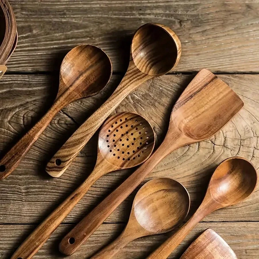Natural Wooden Cooking Spatula, Wok Stirrer, Kitchen Utensils, Wooden Ladle, Skimmer, Cooking Tools
