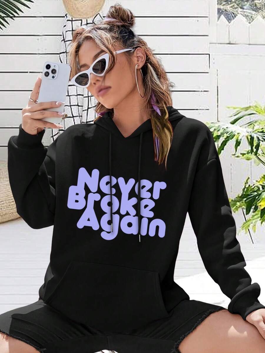 Never Broke Again Big Size Women Hoodie Jacket Motivational Self-Care For Ladies Promoting Mental Health Awareness