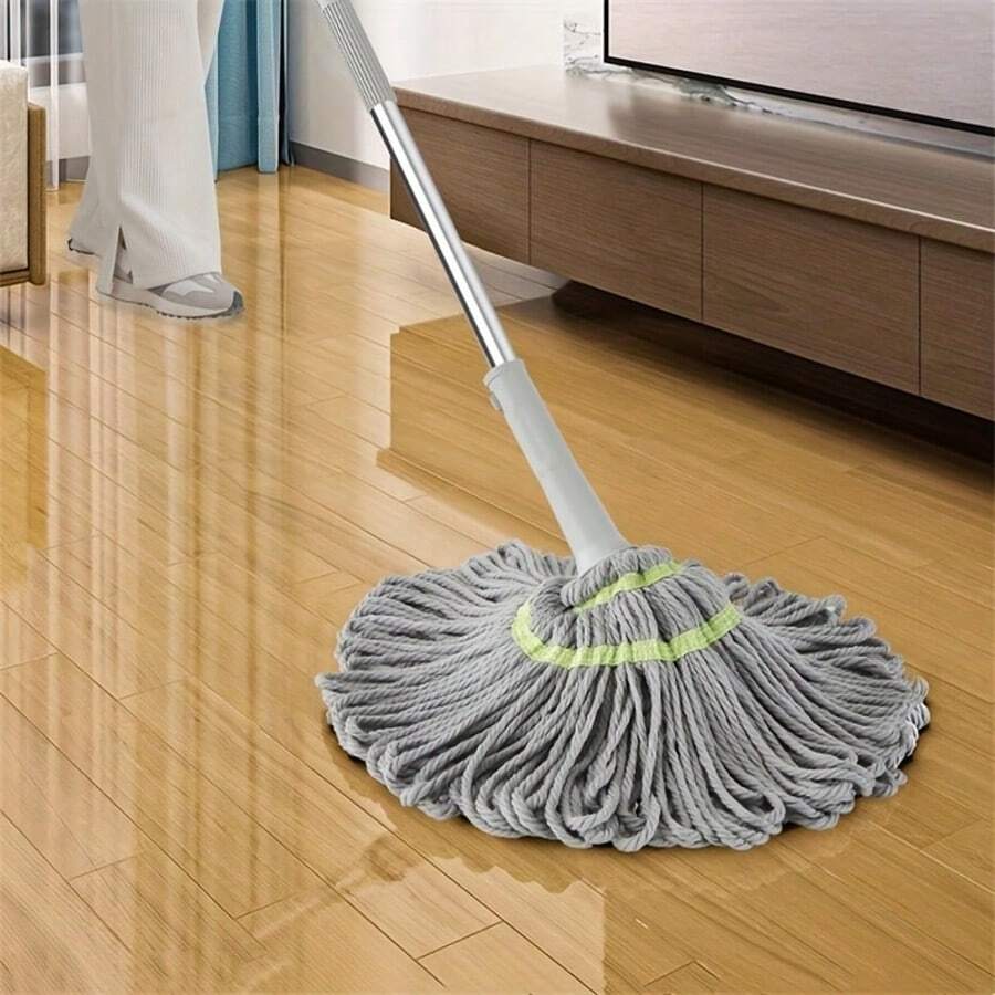 Quick-Dry, Multi-Functional Hands-Free Wringing Mop - Wet & Dry Use, Suitable For Home And Commercial Cleaning, Plastic Handle, Easy To Operate Manually