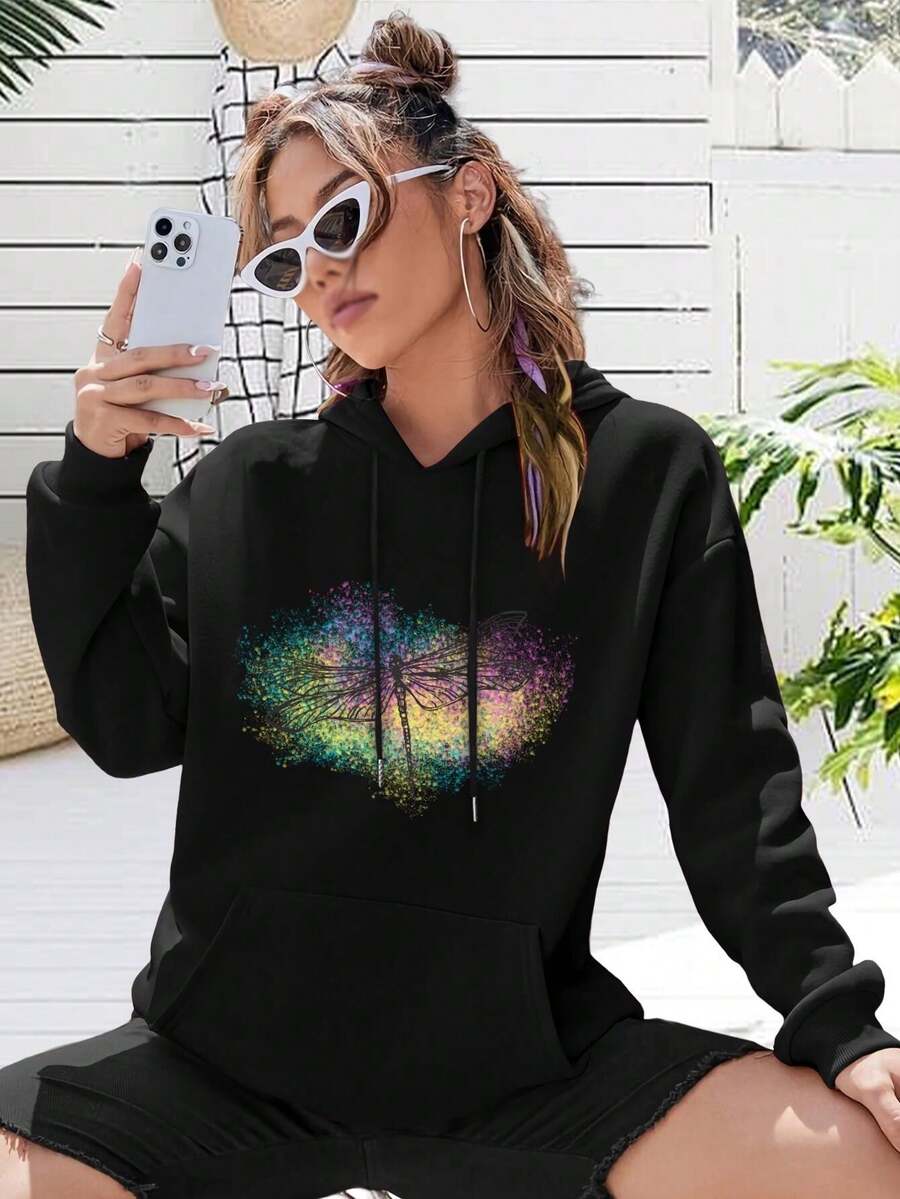 Dragonfly Big Size Women Hoodie Hoodies Fashion Design For Women Featuring Floral Art Freedom