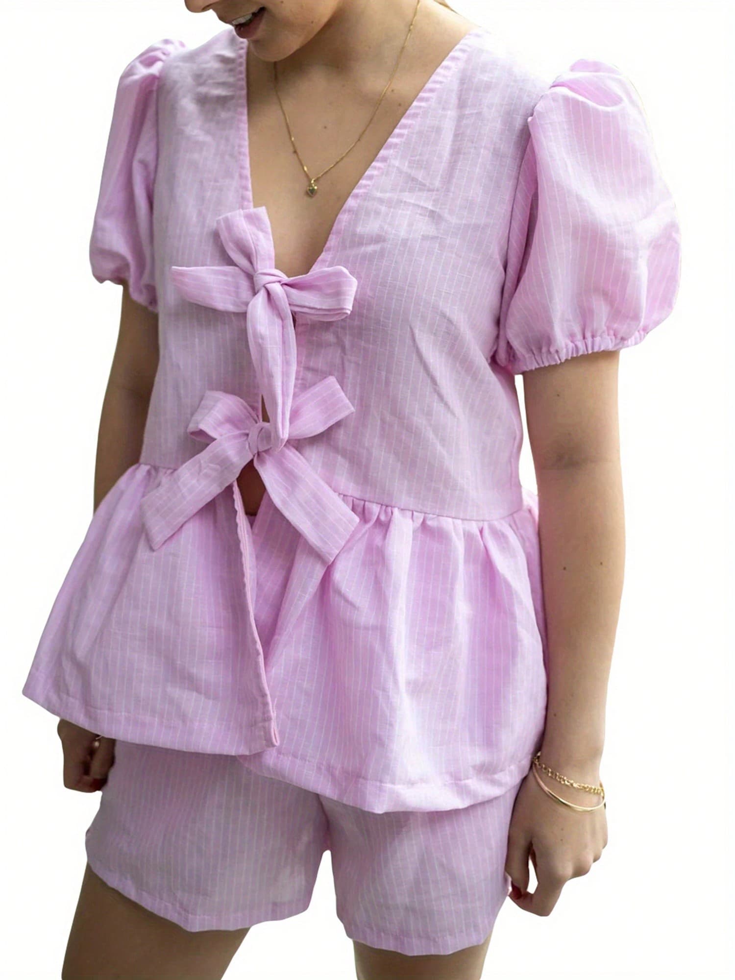Women 2 Piece Outfits Reversible Tie Front Short Sleeves Tops And Elastic Shorts Club Streetwear Fashion Clothes