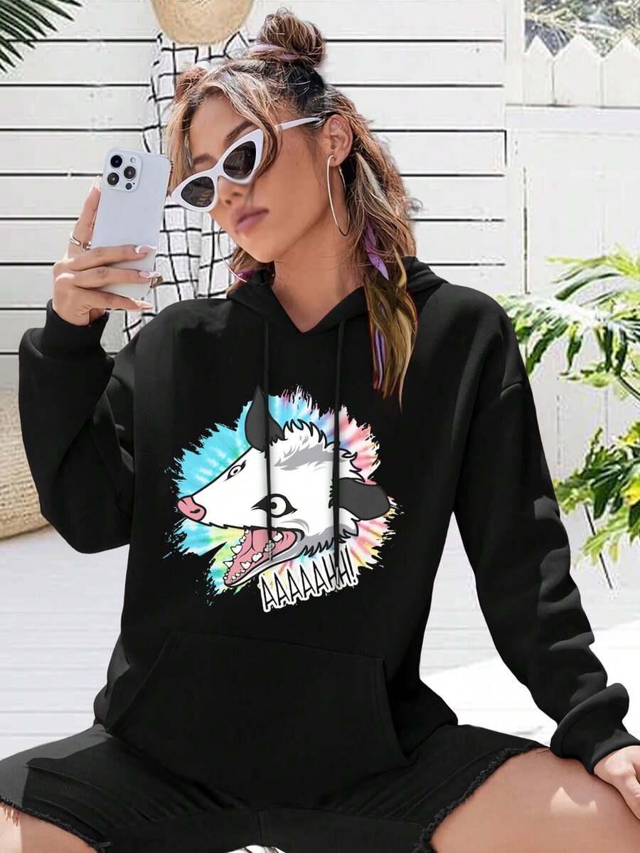 Screaming Possum Big Size Women Hoodie Sweatwomen Hoodies Anxious Funny Possum Design - Live Ugly Fake Your Death