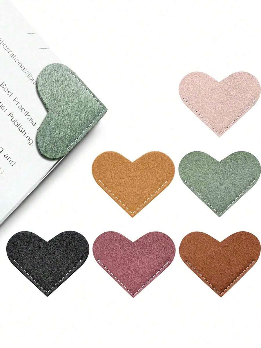 2pcs/1Set Leather Heart-Shaped Bookmark, Corner Book Accessory Cute Corner Bookmark, Reading Enthusiast Book Accessory, Women's Bookmark, Book Enthusiast Bookmark, Suitable For Gifts For Women, Children, And Book Enthusiasts, Cute Handmade Reading Gift Accessory,Color Random Back To School
