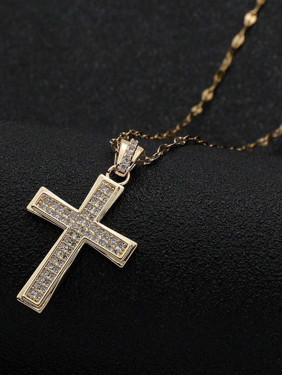 Hermoso collar con colgante de cruz, cadena de acero inoxidable personalizada, elegante y de moda, cadena a la altura de la clavícula, ideal para regalar a chicas en días festivos