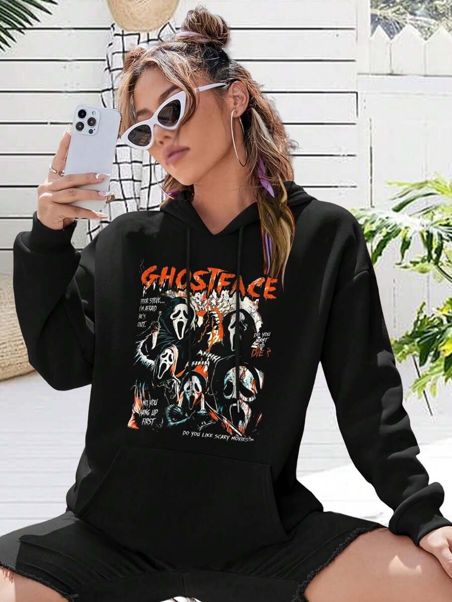 Scream Splatter Big Size Women Hoodie Jacket For Women Dead By Daylight Ghost Killer Design (Black White)