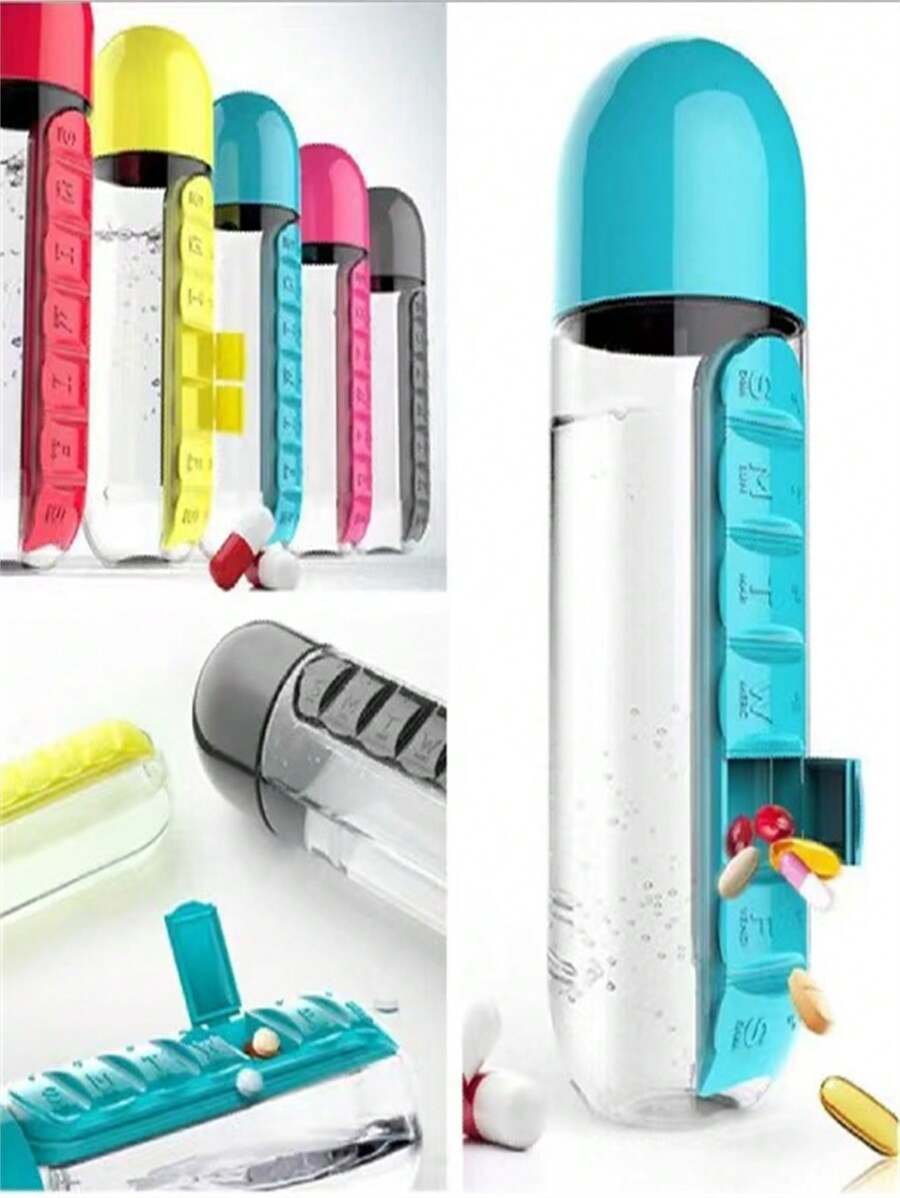 1pc 2-In-1 Multifunctional Pill Box With Water Cup, Includes 7-Day Pill Box, Capsule Cup, Tablet Cup, Water Bottle, For Outdoor, Camping