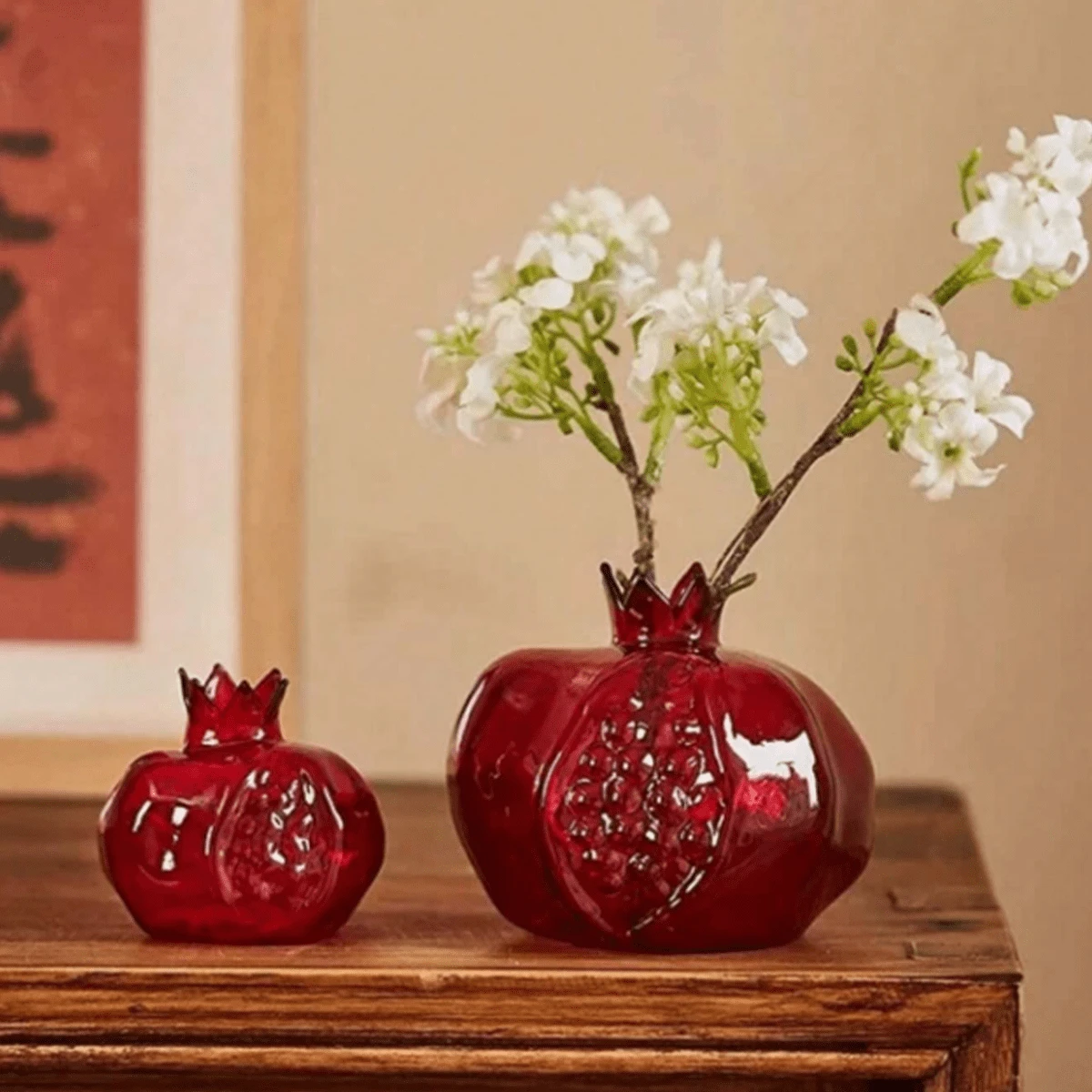 1pc High-End Glass Crafted Pomegranate Flower Vase, Desktop Decor, Flower Holder, Hydroponic Planter, Suitable For Home, Restaurant, Foyer, Gift Gifts Birthday Graduation