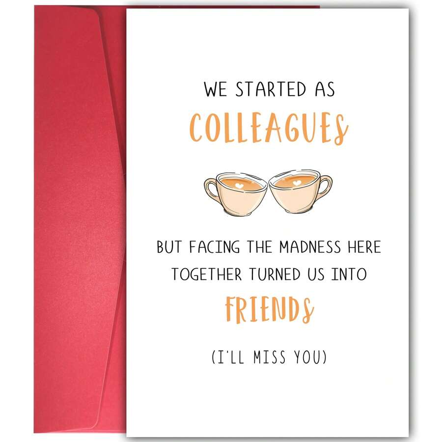 1 pièce Carte pour collègue qui part, carte réfléchie avec affection pour collègue/patron, carte amusante pour un nouveau travail pour amis du travail, carte d'adieu pour partenaire, le travail nous rend amis, tu me manqueras