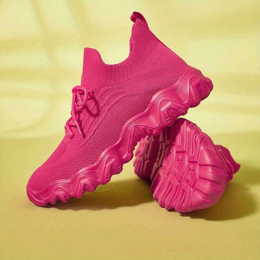 Zapatos deportivos casuales de mujer, de unicolor, cómodos, transpirables, antideslizantes, aptos para correr y uso diario