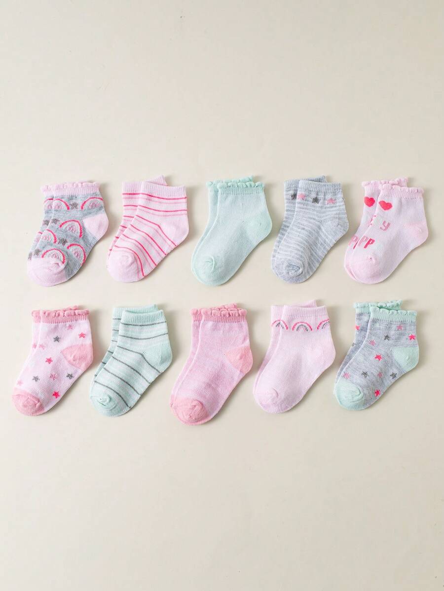 10pairs Children's Sweat-Absorbent, Odor-Resistant Mid-Calf & Short Socks, Cute And Versatile, For Spring, Summer And Autumn