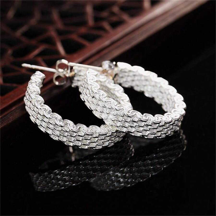 1 paire d'élégantes boucles d'oreilles clous en argent 925 avec nœud rond exquis. Bijoux mode cadeau de mariage, anniversaire pour femmes