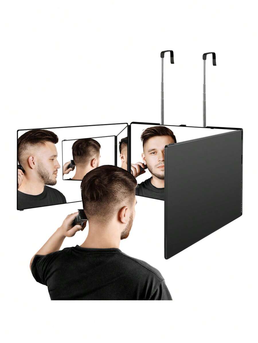 1 Peça Espelho de Corte de Cabelo Dobrável Profissional - Ajustável 360° em 3 Vias, Multiuso para Corte de Cabelo, Barbear, Grooming, Organização Facial, Maquiagem, Viagem e Uso no Banheiro de Casa - Suporte Portátil, Economizador de Espaço e Ajustável em Altura, Decoração de Banheiro Doméstico, Organizador de Maquiagem de Verão, Acessórios de Banheiro, Volta às Aulas