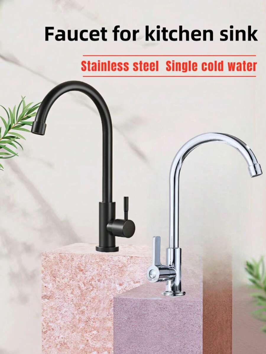 1 pièce Robinet de lavabo de salle de bain en acier inoxydable à levier unique et mono-trou, robinet d'eau chaude et froide, robinet de lavabo de salle de bain à poignée unique, mitigeur de lavabo noir brossé, or, robinet de lavabo de buanderie à eau froide et chaude mélangée, robinet de lavabo de salle de bain
