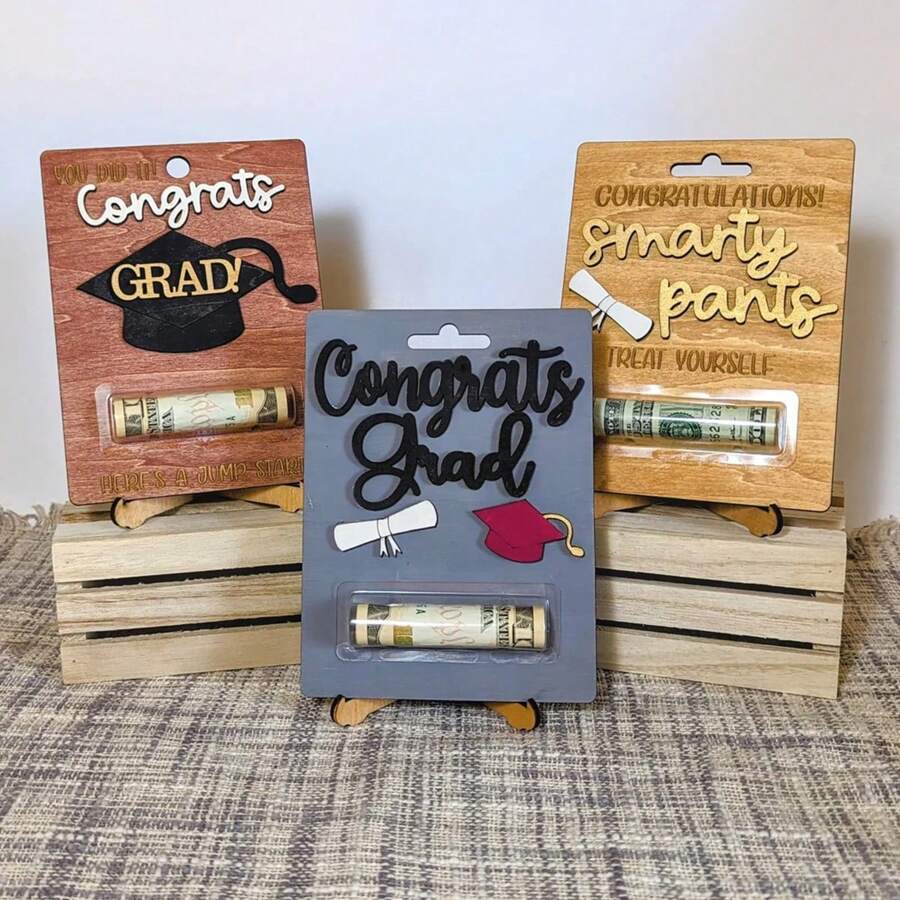 1pc Wooden Creative Graduation Congratulations Gold Card, Holder Graduation Party Decoration, Graduation Gift (Excluding 3D Stand, Coins)