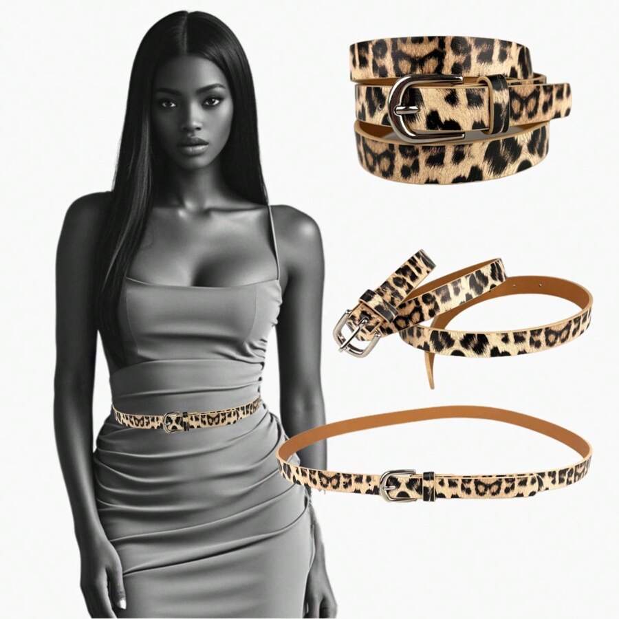 Leopard Print Versatile Alloy Tiger Skin Leather Belt, Sexy Unisex Automatic Buckle Fashion Simple Design For Ladies