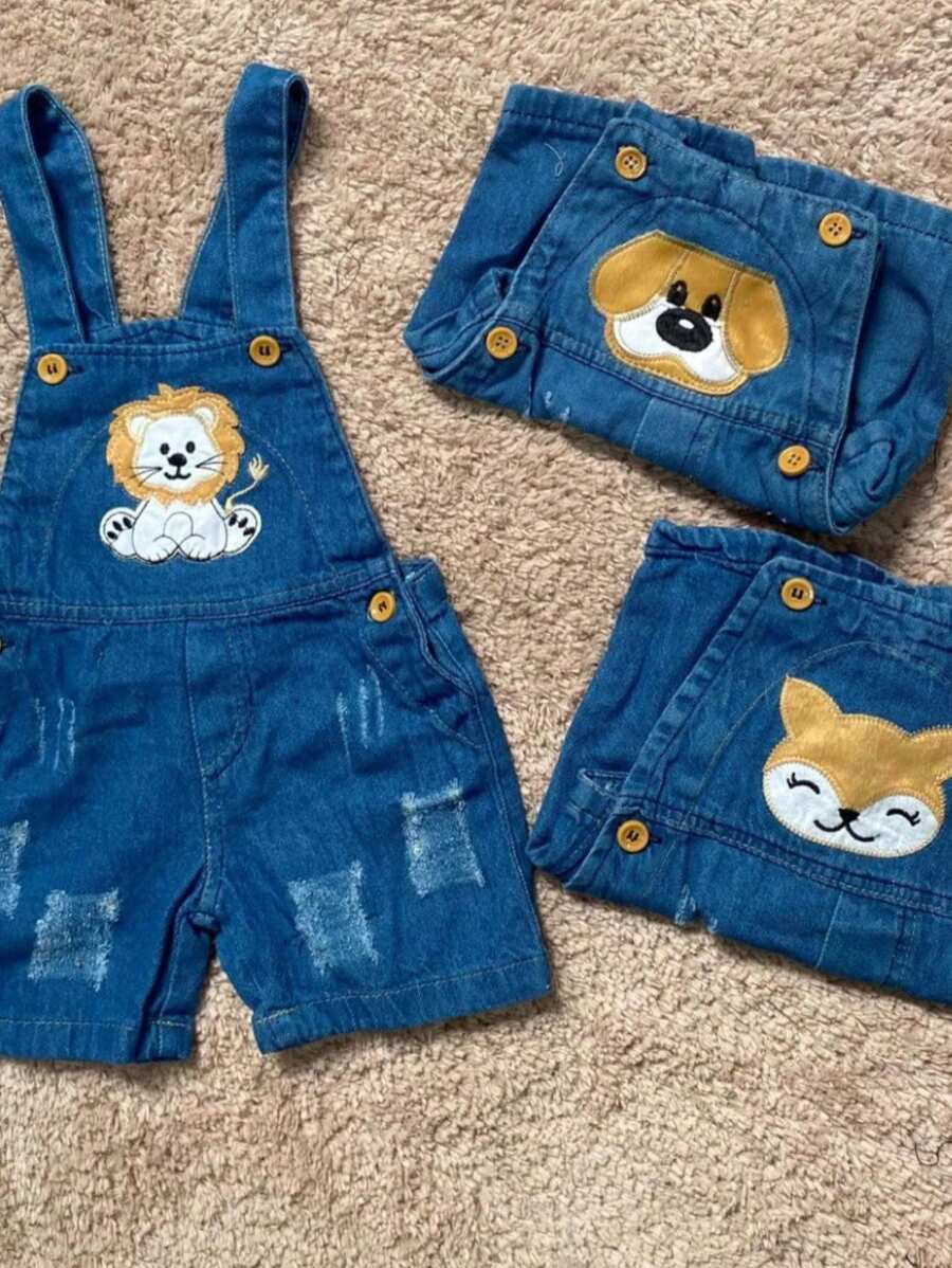 Kit 2 Jardineiras Jeans Short Macacão Moda Infantil Menino Promoção