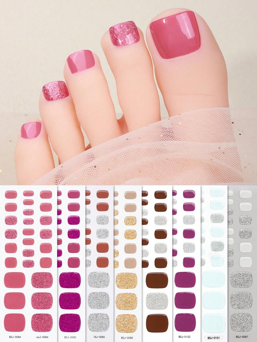 Beauty Sticker 26 pièces Autocollants d'ongles en gel semi-durcis, design multi-couleurs, couleur unie et dégradé brillant, autocollants couvrants pour les ongles, convient pour la manucure DIY des femmes, printemps/été