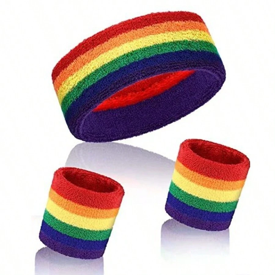 3pcs/Set Sweatband Set, Colorful Striped Sweatbands With 1 Headband And 2 Wristbands, Sports Anti-Perspirant Bands Gym, Hair Accessories, Men Accessories