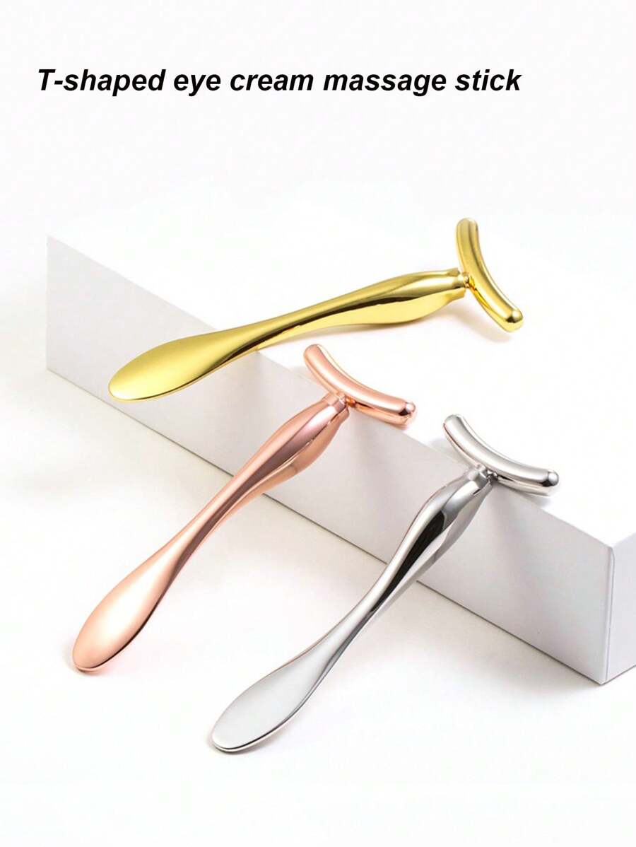 1 pieza/2 piezas Aplicador de crema de ojos en forma de T de metal, rodillo de masaje para crema de ojos, espátula para crema facial, aplicador de suero