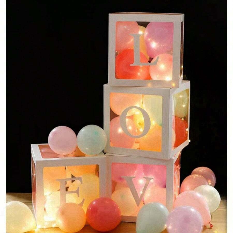 3/4pcs 25cm White Digital Transparent Box(Box&Digital), Birthday Wedding Wedding Anniversary Baptism And Wedding Party Scene Decoration Celebration Party Table Decoration Transparent Balloon Box Surprise Gift Box (LOVE&ONE)