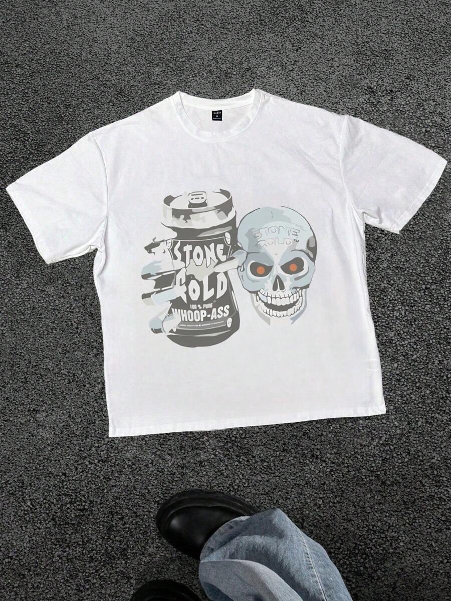Men Round Neck Tee 1Pcs 100 Percent Cotton 220g Digital Print T Shirt Unisex Smoking Skulls Design T Shirt