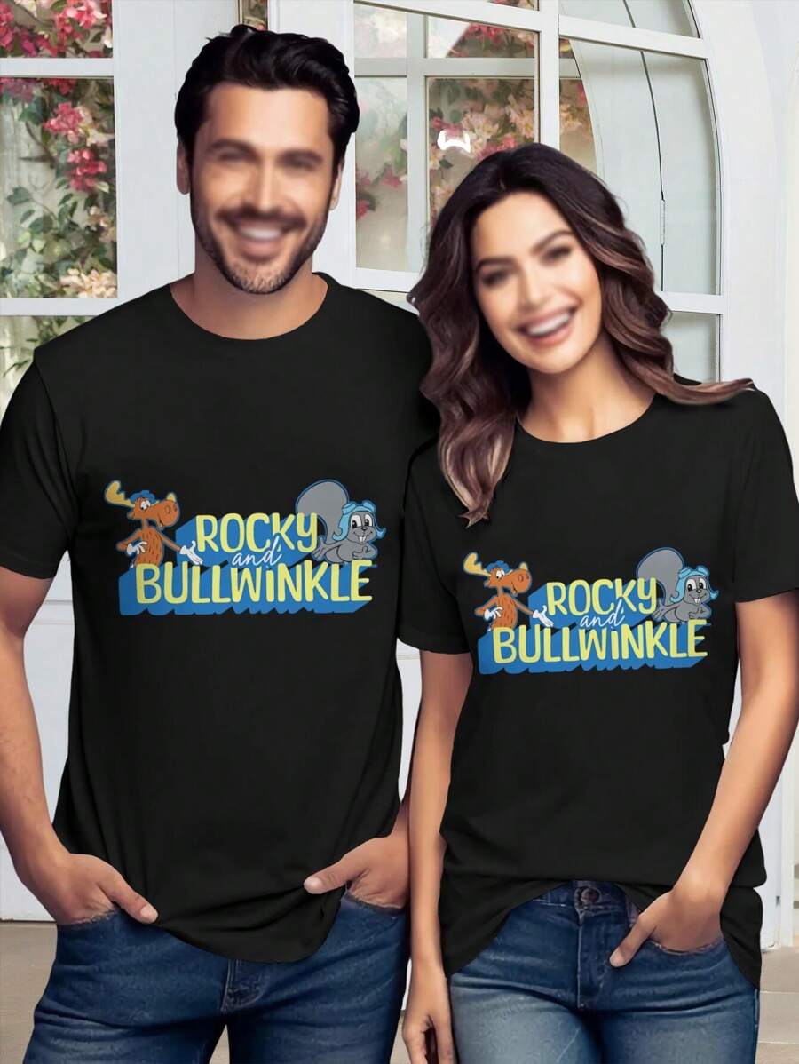 Valentine's Day Rocky Bullwinkle T-Shirt for Women Funny Moose Squirrel Animation Humor