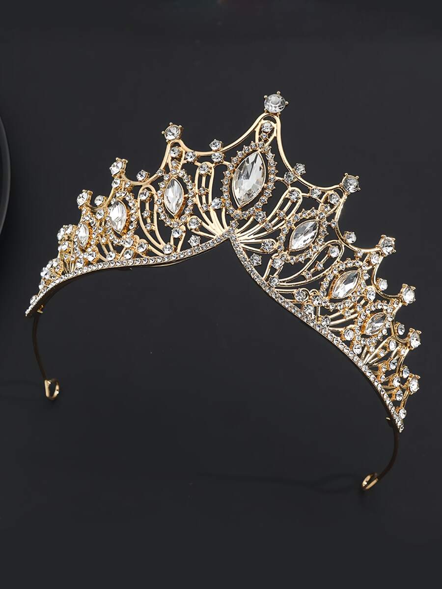 1 pieza Corona de novia de lujo, Corona de cristal de princesa para mujeres, accesorio para la cabeza para fiestas, Corona de novia