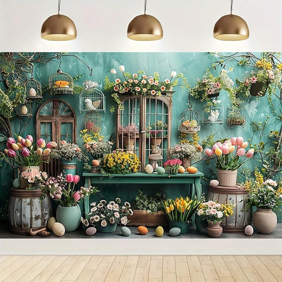 Kleurrijke lente- en paastuin bloemenachtergrond - ideaal voor tienerfeestjes, verjaardags- en feestdecoraties, fotografieachtergronden, eierdecoraties, tienercadeaus