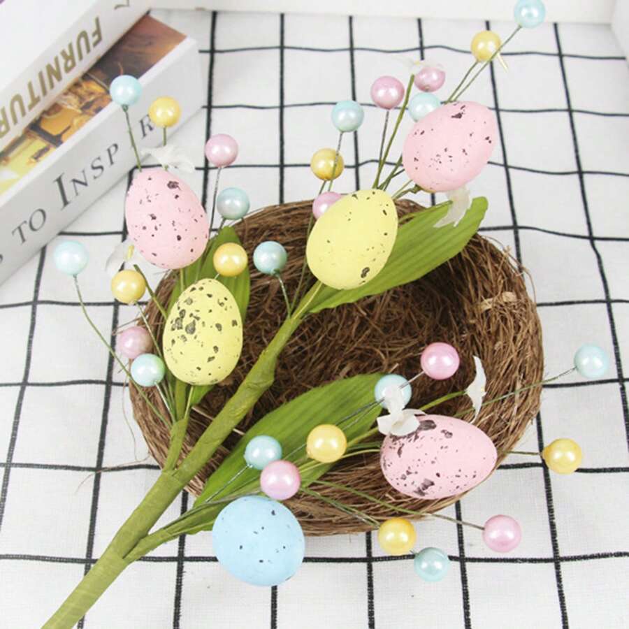 Easter Egg Simulation Berry Cuttings, Spring Flower Stems, Spotted Easter Egg Branches, Suitable For Easter, Flower Arrangement Center Decoration, Colorful Simulation Bouquet Decoration