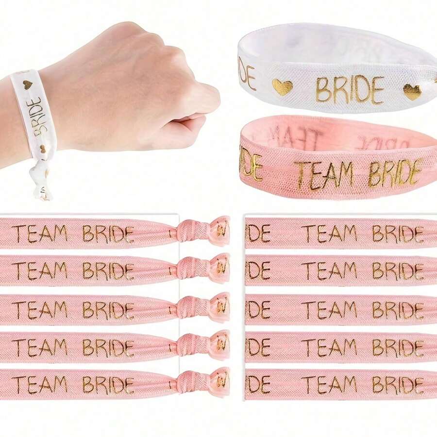 10 peças pulseiras de despedida de solteira de noiva, 1 peça branca de noiva + 9 peças rosa de noiva, acessórios de decoração de noiva, suprimentos para festa de casamento e chá de panela