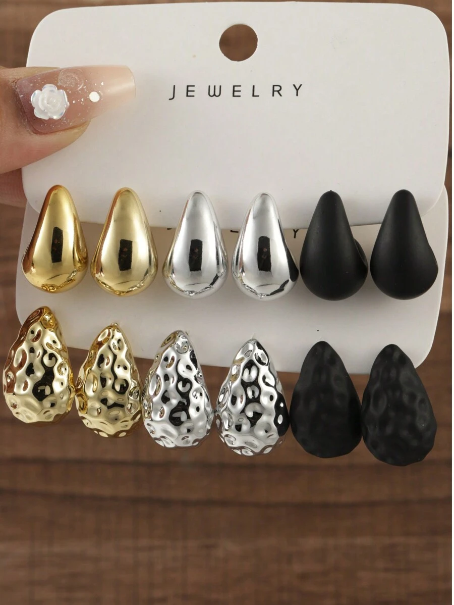 6-12 pièces/set Boucles d'oreilles minimalistes en forme de larme pour un port quotidien