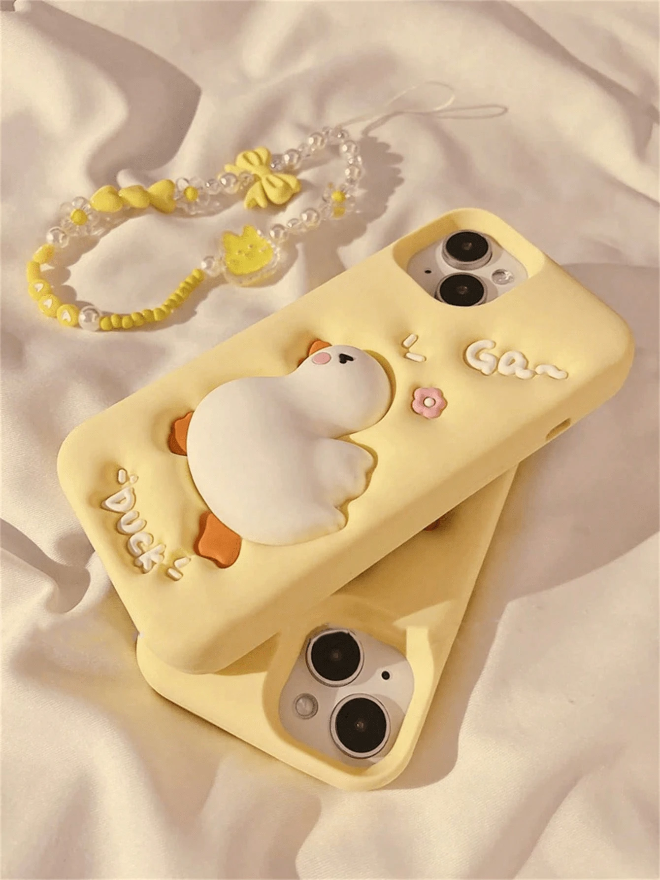 Cute Phone Case Kawaii Cream Yellow Squishable Duck Design Phone Case Compatible With IPhone 14 Pro Max, Compatible With IPhone 13, Compatible With IPhone 14, Compatible With IPhone 11, Compatible With IPhone 12, Compatible With IPhone 15 Pro Max, Soft Silicone Creative Women Protective Cover