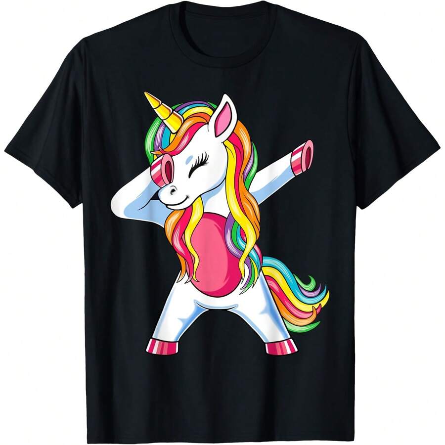 Dabbing Unicorn T-Shirt Girls Kids Women Rainbow Unicorns T-Shirt