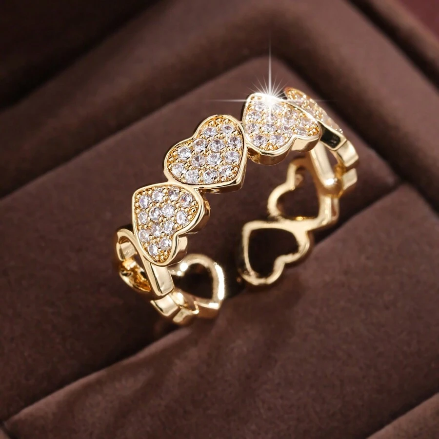 1 pieza Anillo de cobre con circonita cúbica, anillo delicado de tamaño ajustable, regalo para novia o esposa
