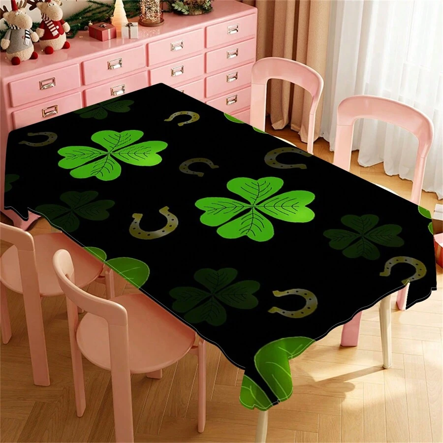 1 Piece Rectangle Waterproof Table Cloth With Four-Leaf Clover Print, Wipe-Clean Reusable Tablecloth Suitable For Outdoor Tables, Picnics, Camping, Dining Tables, Coffee Tables, Desks And Vanity - Ideal For Parties And Holidays