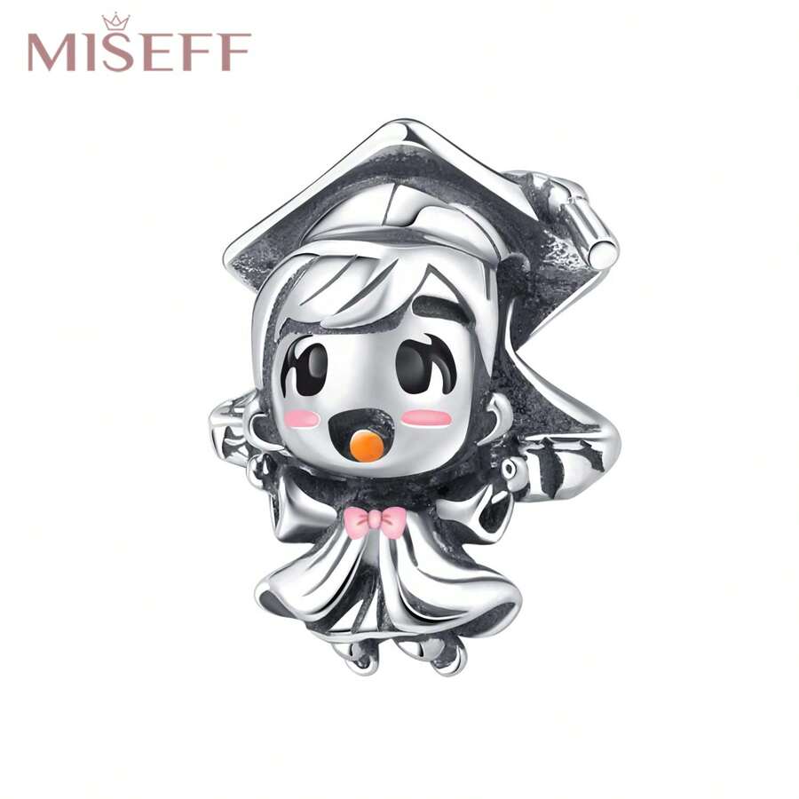 MISEFF NEW 1 Pc Genuine S925 Sterling Silver Charm Smart And Cute Little Girl Beads Pendant For Bracelet Necklace DIY Fine Jewelry Making Gift Women Gifts Silver Jewelry Accessories