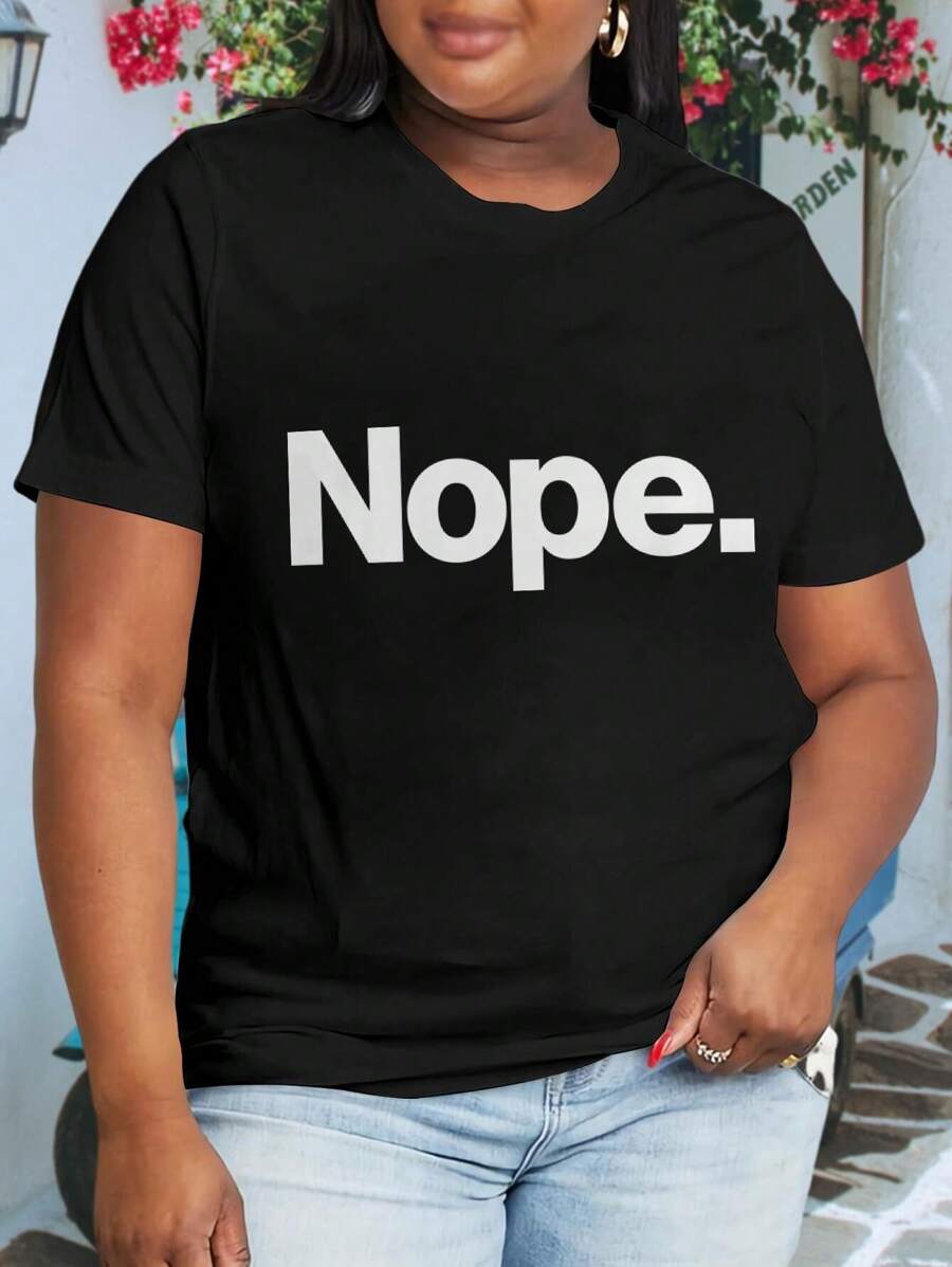 Nope. Funny Meme Oversize Women T-Shirt For Ladies (Large Size)
