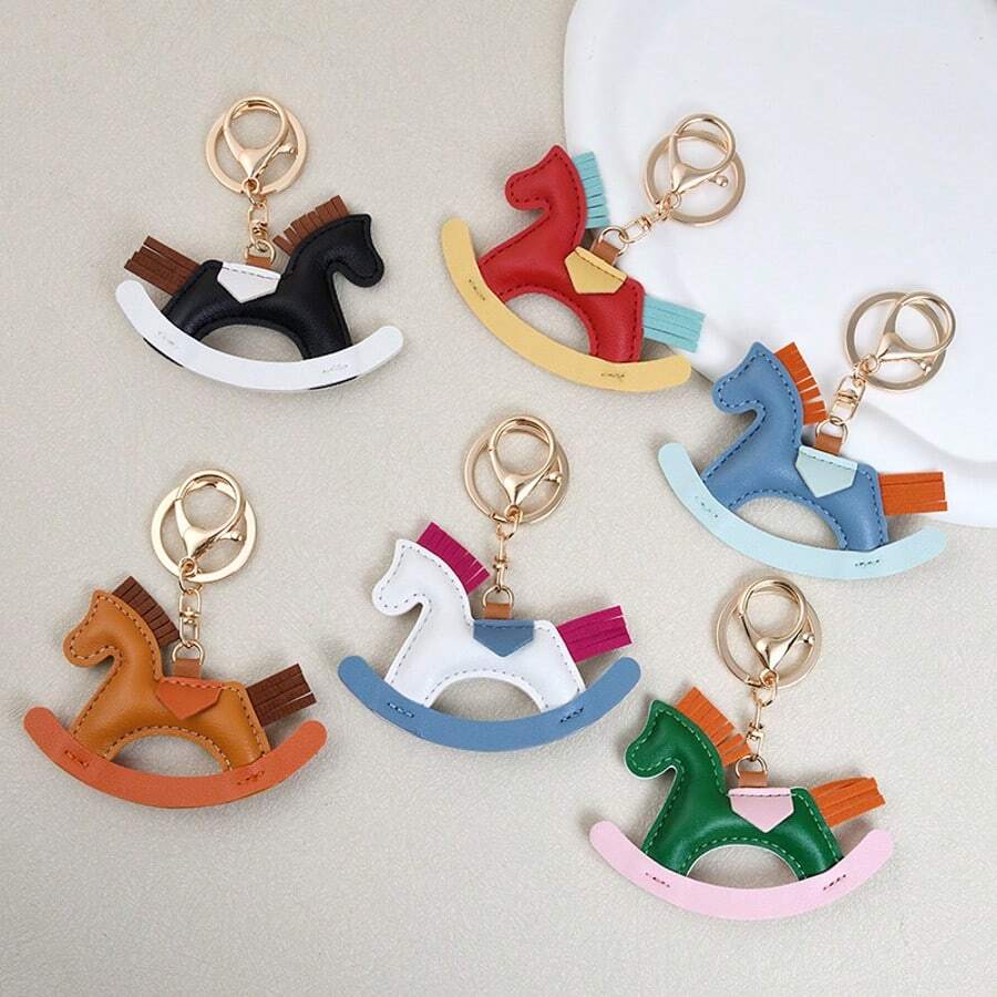 1pc Cute Korea Ins Style Mini Horse Pendant Charm, Handmade Leather Carton Rocking Horse Bag/Car Key Chain Accessories Car Accessories Bag Charm Backpack For School