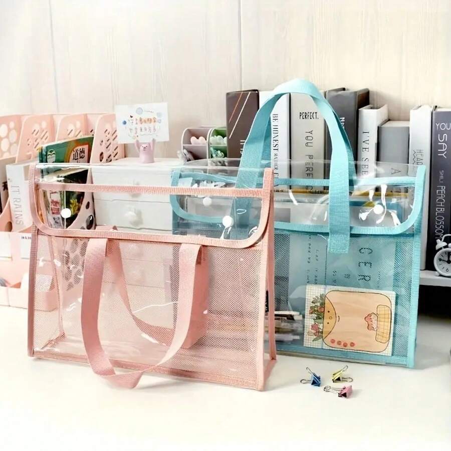 1pc Large Capacity Portable Transparent Waterproof Handheld File Folder With Built-In Organizer Expandable File Storage Pouch, PVC Self-Adhesive Document Bag For Office Supplies, Student Files, Suitable For Wedding, Anniversary, Graduation - Surface, Self-Sealed Closure, Back To School,School Supplies