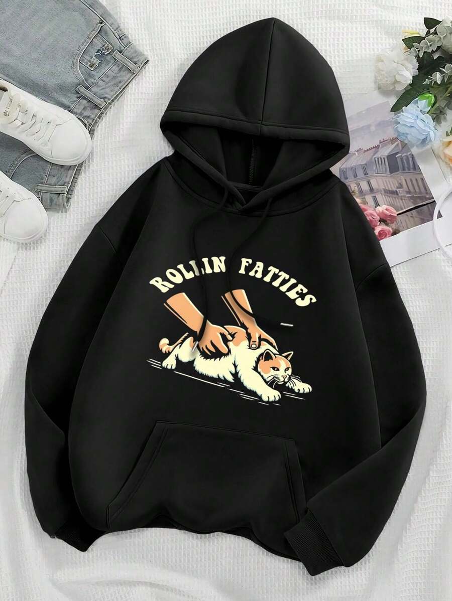 Rollin' Fatties Big Size Women Hoodie Hoodies Chonk Cat Chonky Kitty Fat Cat Apparel