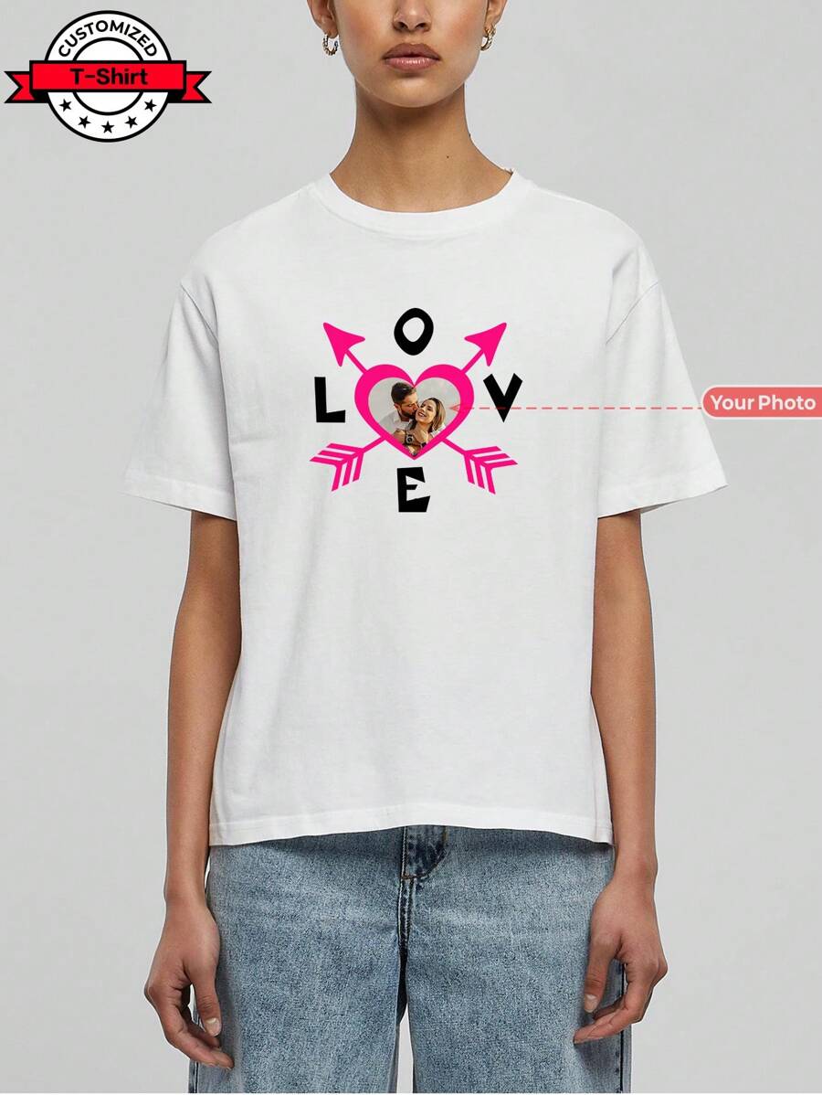 Customized Women T-Shirt For Valentine's Day - Add Your Own Text (Family Members/Nickname/Slogan/Meme) For Personalized Printing, Customized Name, Anniversary Gift, Birthday Gift, Wedding Gift, Best Friend Gift