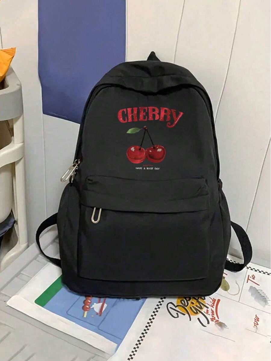 Stylish Y2k Classic Backpack Cherry Pattern School Bag, Lightweight, Portable For Graduates, Freshman, Sophomore, College Junior And High School Students, Perfect For Outdoor, Travel And Back To School, School Backpack, Large Capacity, Portable, Laptop Compartment, Suitable For Girl, College Students, School Essential Stuff For Women, Girls & Students, Perfectly Matching With Backpack Accessories