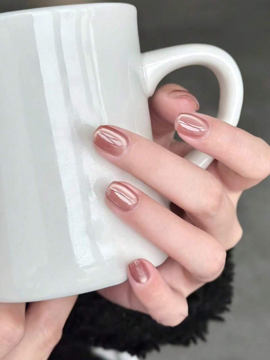 Add Your Cute 30 Pieces Short Coffin Shape Refreshing Mint Green Light Green Cat's Eye Solid Color Simple White Wearable Nail Set 1 Jelly Glue 1 Nail File Suitable For Girls To Wear On Daily Work Dates